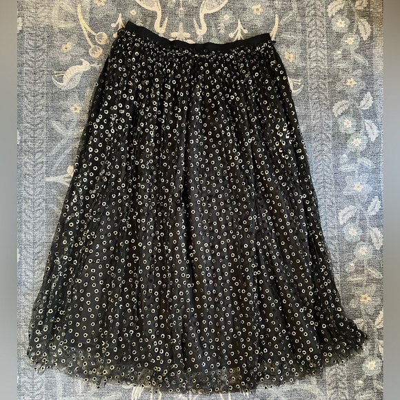 ModCloth Speckled In Gold Black mesh Midi Skirt - Picture 1 of 5